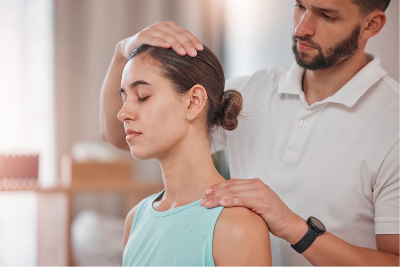 A lady patient sitting for neck treatment